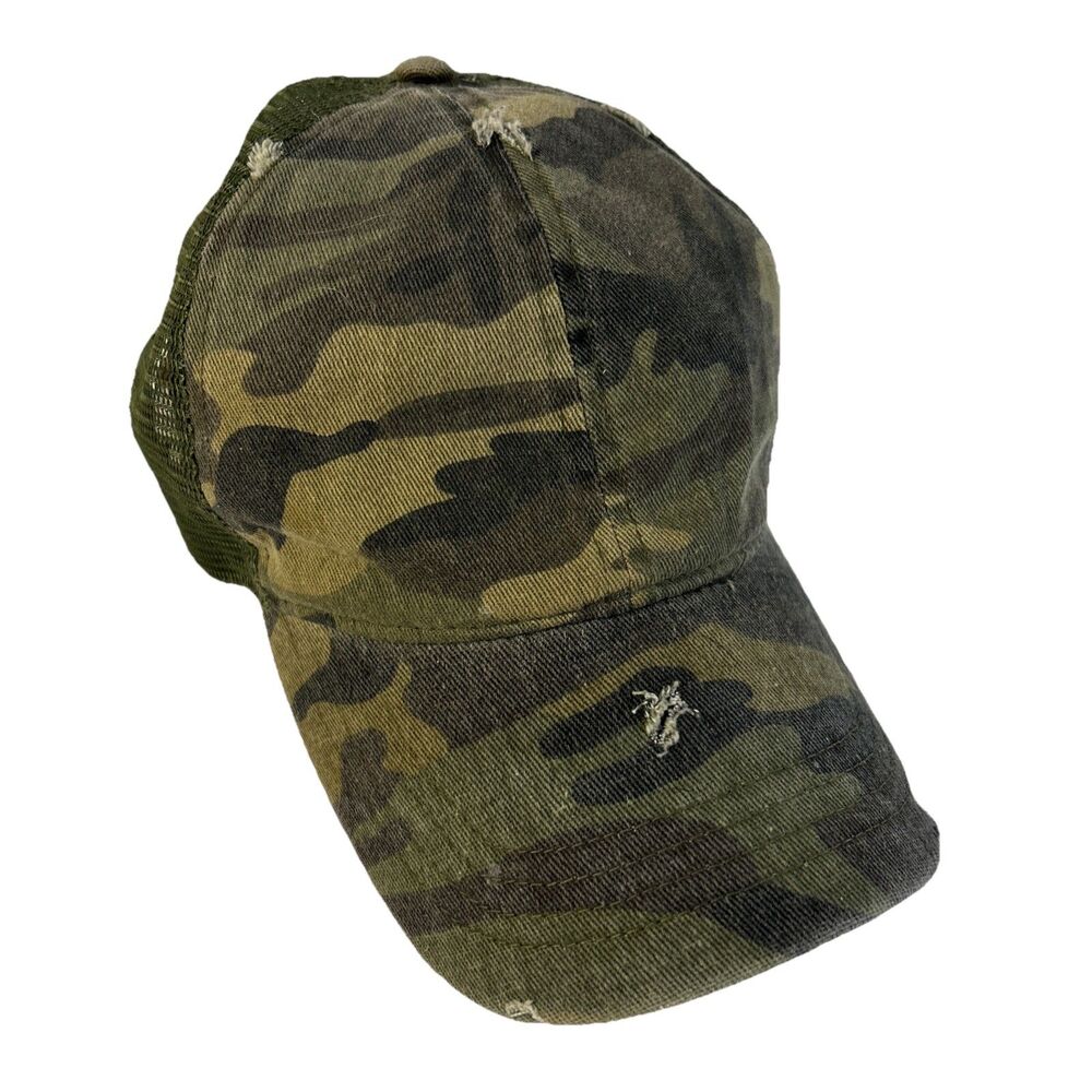 Womens Camouflage Ponyflo Ponytail Hat Adjustable Ball Cap Baseball Distressed